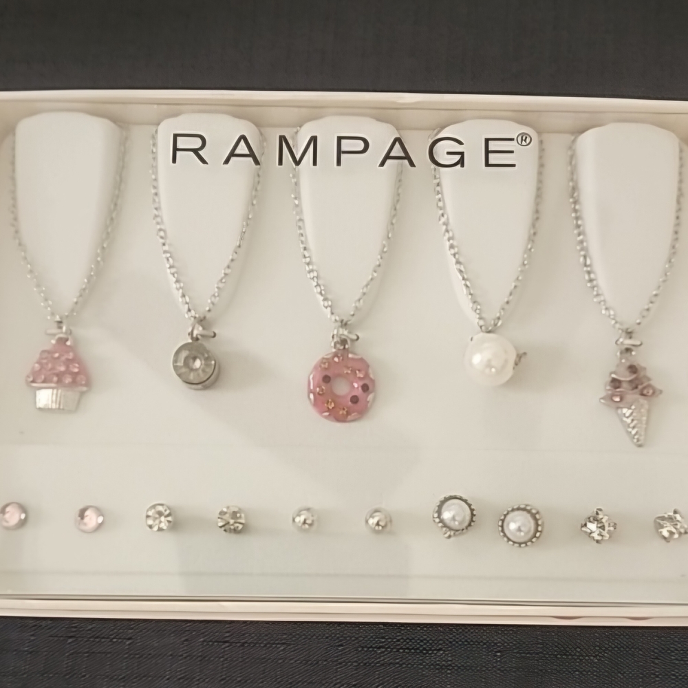 Rampage Silver and Pink Charm Necklace Set